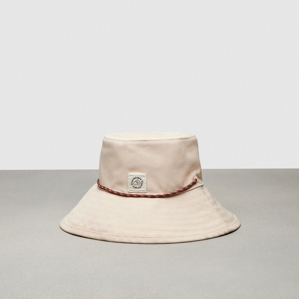 COACH®,Coachtopia Loop Embroidered Bucket Hat,Lining Polyester,Recycled Polyester,Bucket,Rope Embellishment,Logo,Embroider...,Cream,Back View