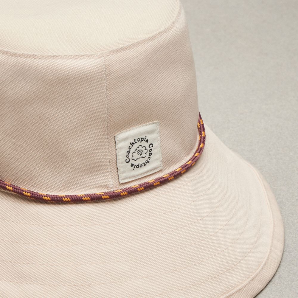 COACH®,Coachtopia Loop Embroidered Bucket Hat,Lining Polyester,Recycled Polyester,Bucket,Rope Embellishment,Logo,Embroider...,Cream,Detail View