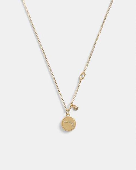 COACH®,ARIES COIN PENDANT NECKLACE,Metal,Gold,Front View