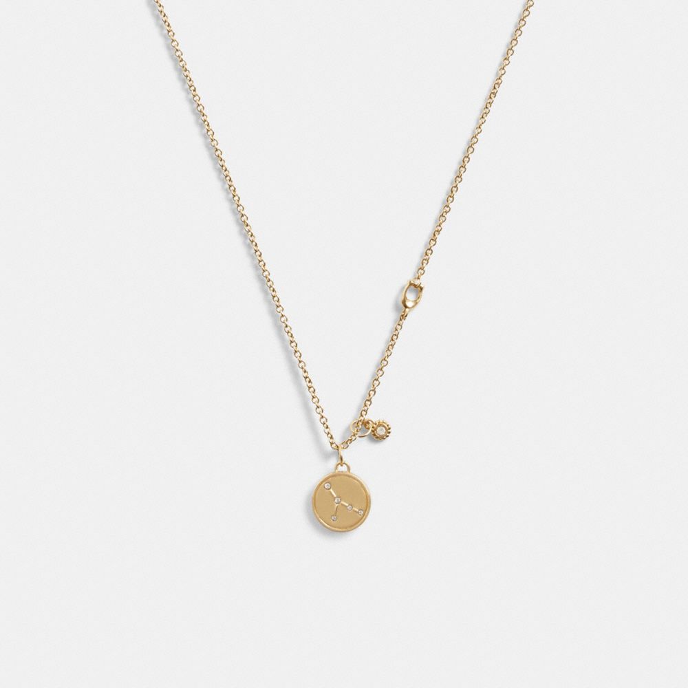 COACH®,CANCER COIN PENDANT NECKLACE,Gold,Front View