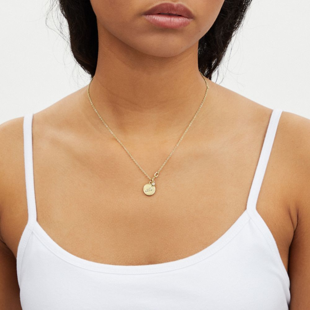 COACH®,LEO COIN PENDANT NECKLACE,Gold,Detail View