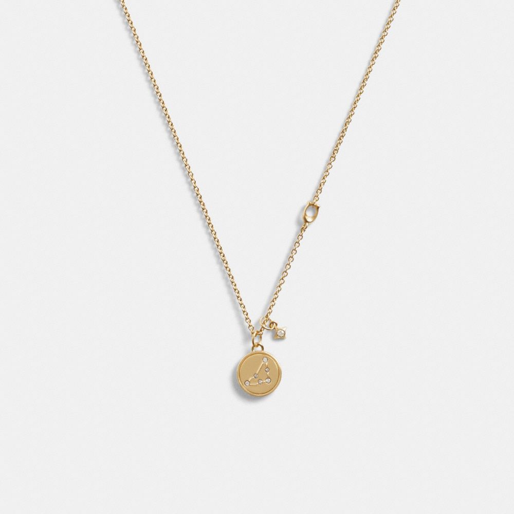 COACH®,CAPRICORN COIN PENDANT NECKLACE,Gold,Front View