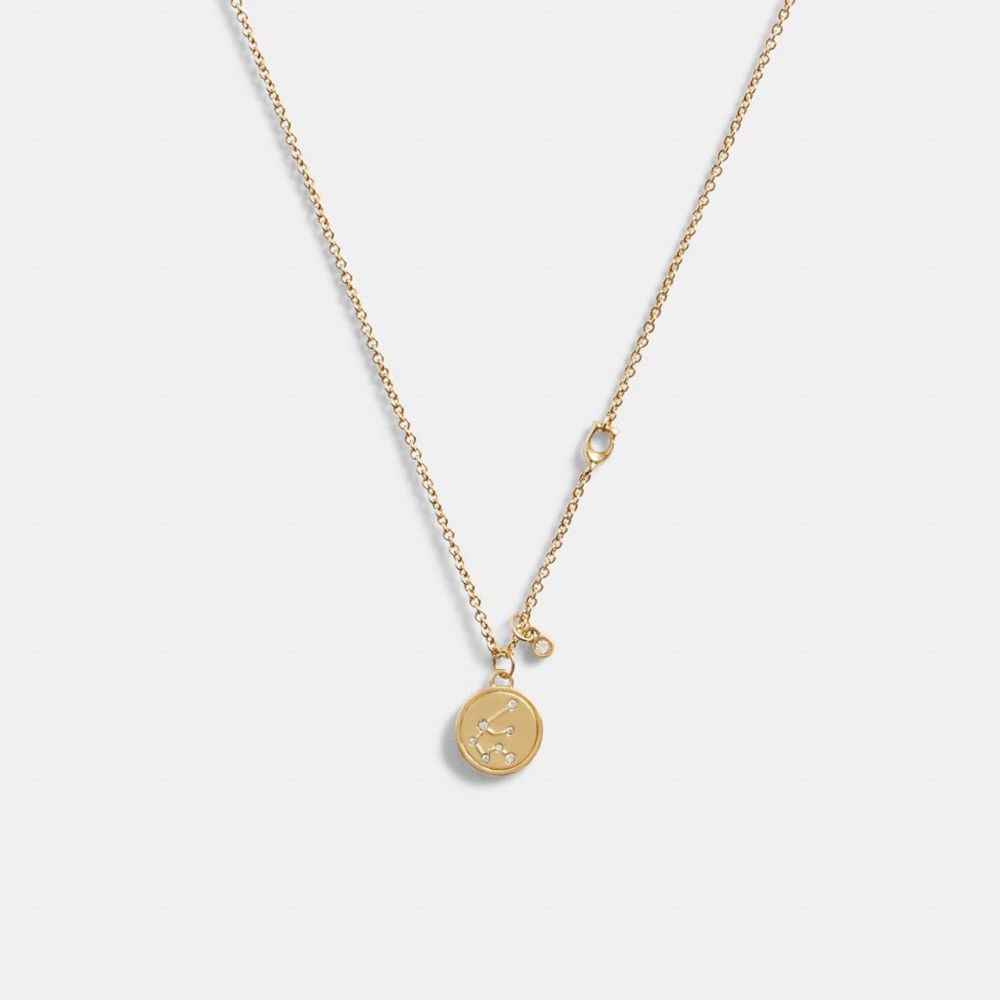 COACH®,AQUARIUS COIN PENDANT NECKLACE,Gold,Front View