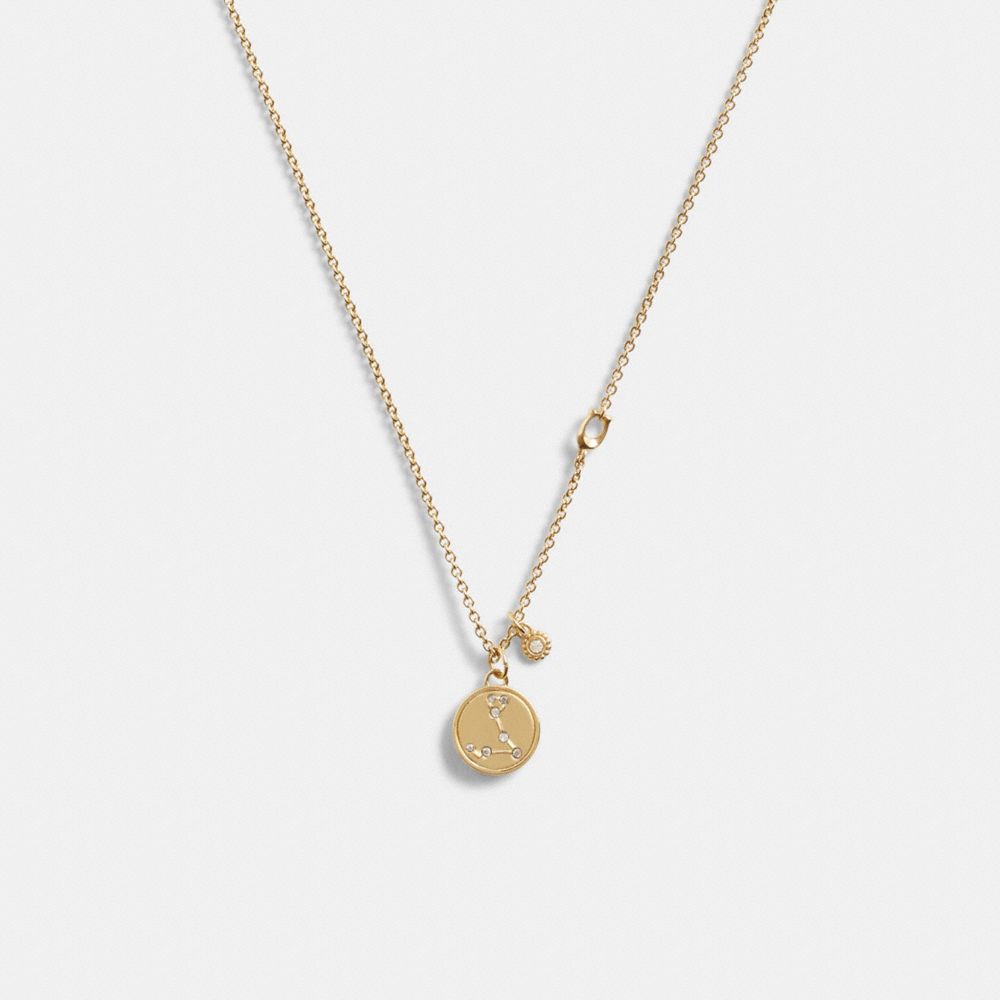 COACH®,PISCES COIN PENDANT NECKLACE,Gold,Front View