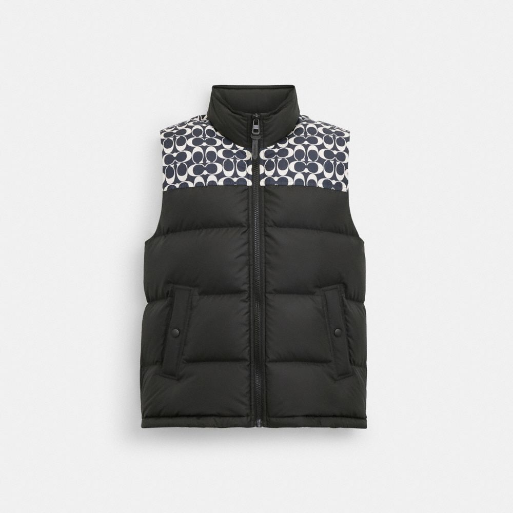 COACH®,SIGNATURE DOWN VEST,Black / White Sig,Front View