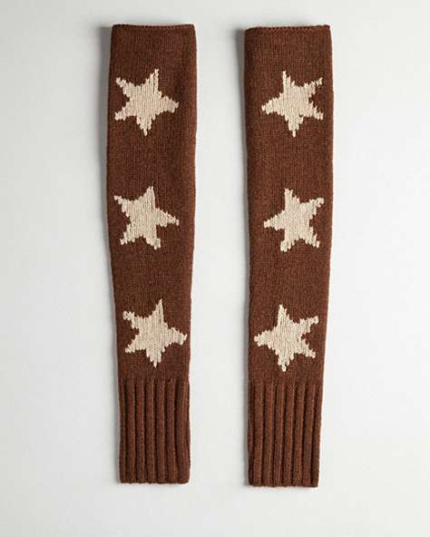COACH®,Chauffe-bras avec graphique d’étoile Intarsia,Brun sombre/Chameau,Front View