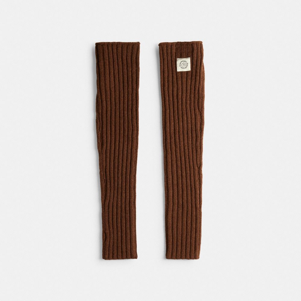 COACH®,Arm Warmers With Intarsia Star Graphic,Arm Warmers,Logo,Ribbed,NFC Technology,Casual,Brown,Back View