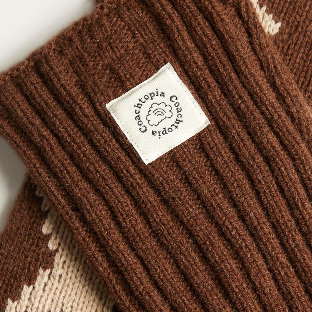 COACH®,Arm Warmers With Intarsia Star Graphic,Arm Warmers,Logo,Ribbed,NFC Technology,Casual,Brown
