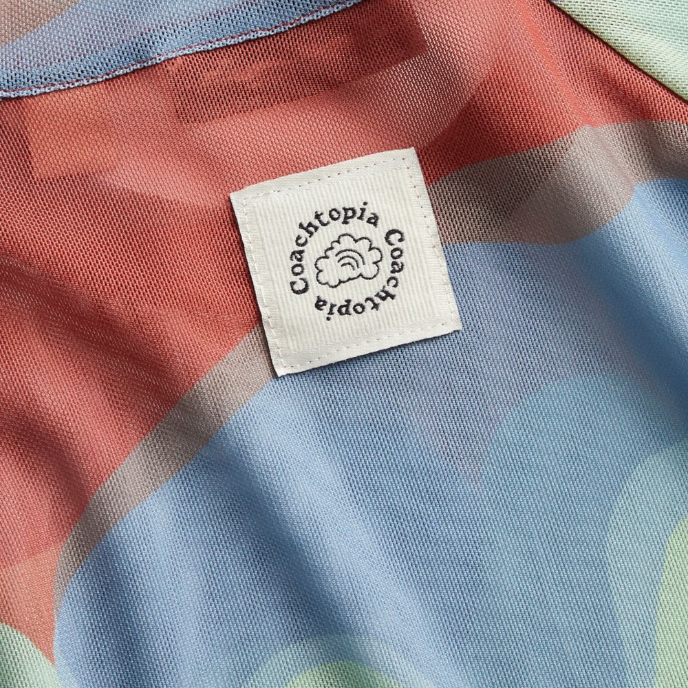 COACH®,Mesh Top With Wavy Print,Polyester,T Shirt,Tag Embellishment,Logo,Sustainable,2 way Stretch,Casual,Multi Color