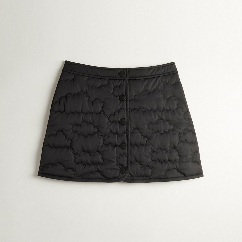 COACH®,Coachtopia Loop Quilted Cloud Skirt,Recycled Polyester,Coachtopia Loop,Black,Front View