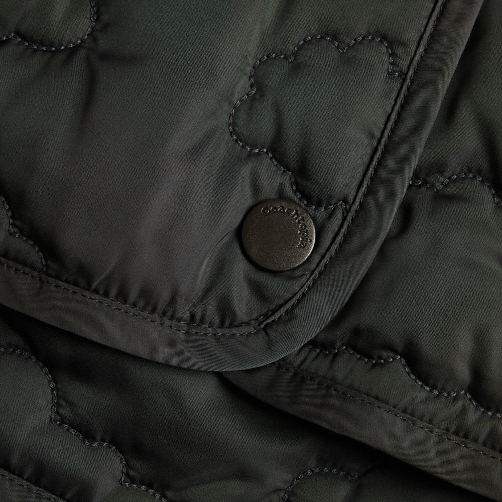 COACH®,Coachtopia Loop Quilted Cloud Skirt,Recycled Polyester,Polyester,A-Line,Tag Embellishment,Logo,Casual,Black,Closer View