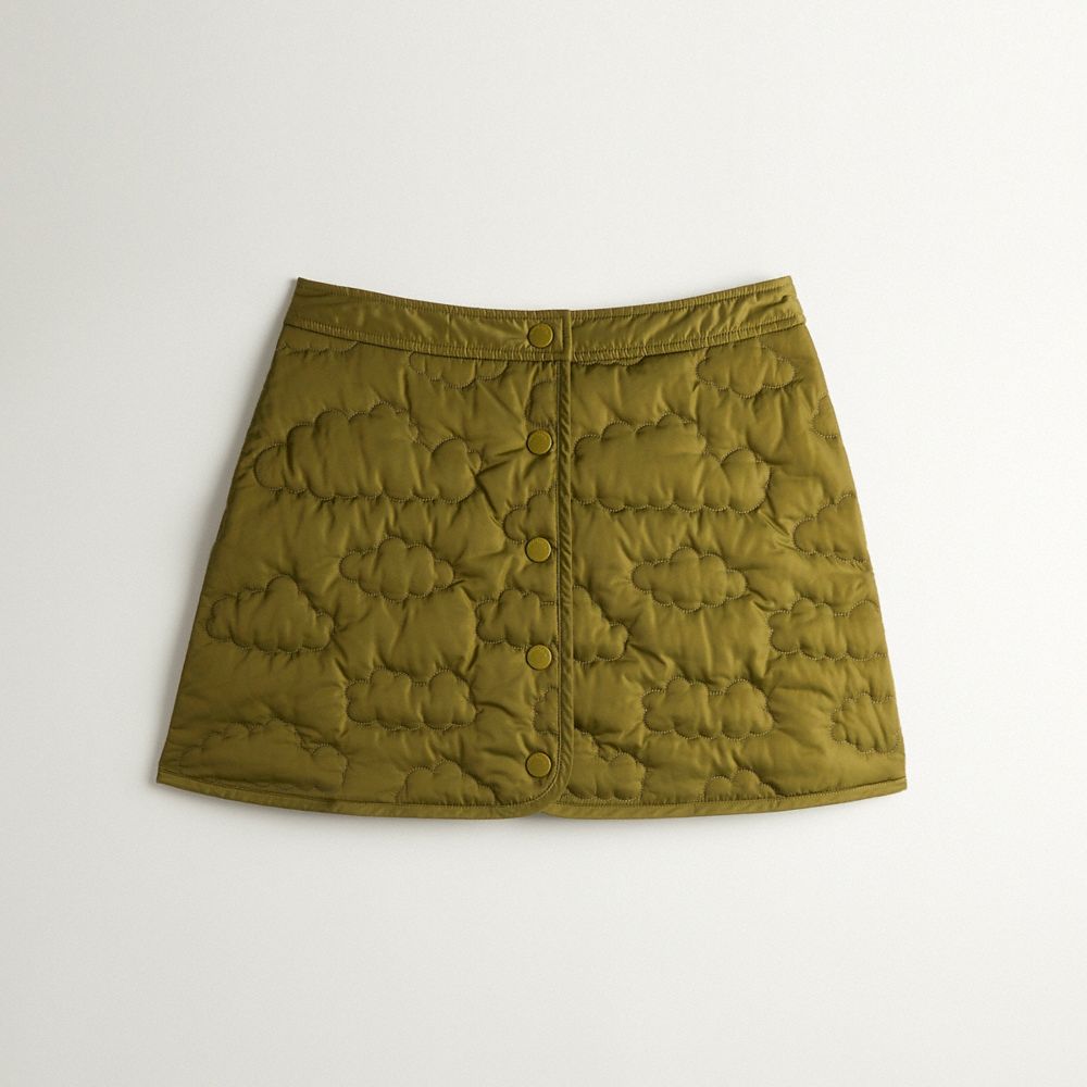 COACH®,Coachtopia Loop Quilted Cloud Skirt,Recycled Polyester,Coachtopia Loop,Olive Green,Front View