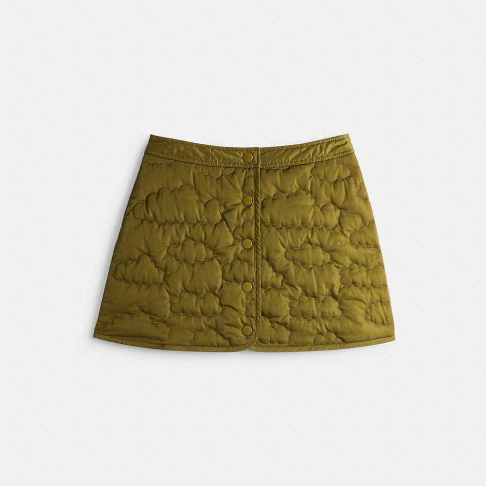 COACH®,Coachtopia Loop Quilted Cloud Skirt,Recycled Polyester,Coachtopia Loop,Olive Green,Front View