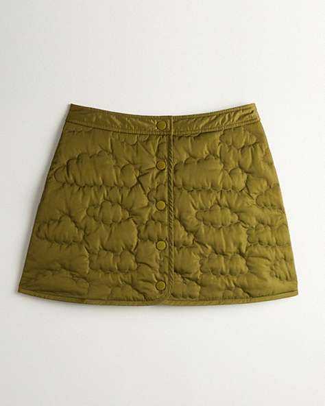 COACH®,Coachtopia Loop Quilted Cloud Skirt,Polyester,Olive Green,Front View