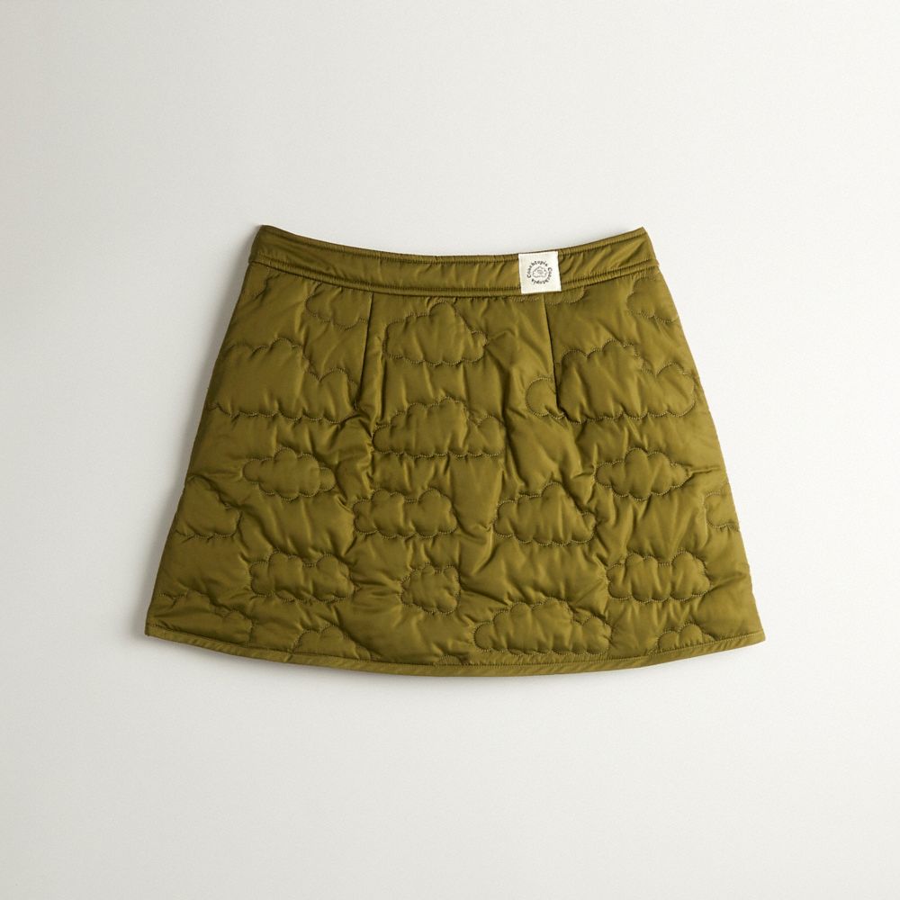 COACH®,Coachtopia Loop Quilted Cloud Skirt,Recycled Polyester,Coachtopia Loop,Olive Green,Back View