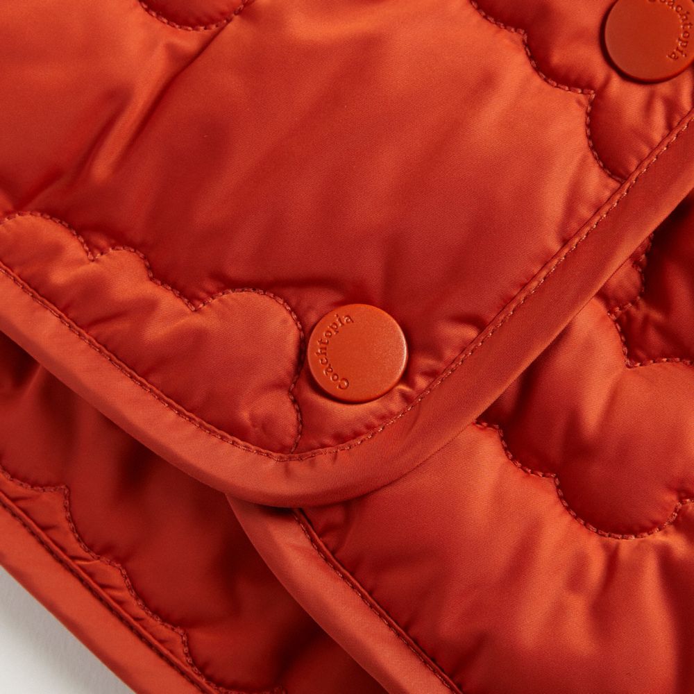 COACH®,Coachtopia Loop Quilted Cloud Skirt,Polyester,Recycled Polyester,A-Line,Tag Embellishment,Logo,Casual,Burnt Orange,Closer View