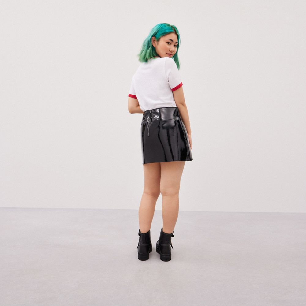 COACH®,Mini Skirt,Recycled Polyester,Nylon,Leather,A-Line,Sustainable,Party,Black,Scale View