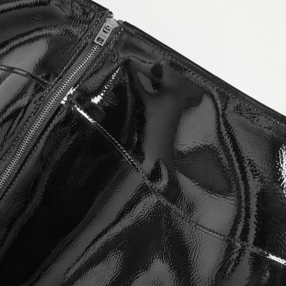 COACH®,Mini Skirt,Leather,A-Line,Sustainable,Party,Black,Closer View