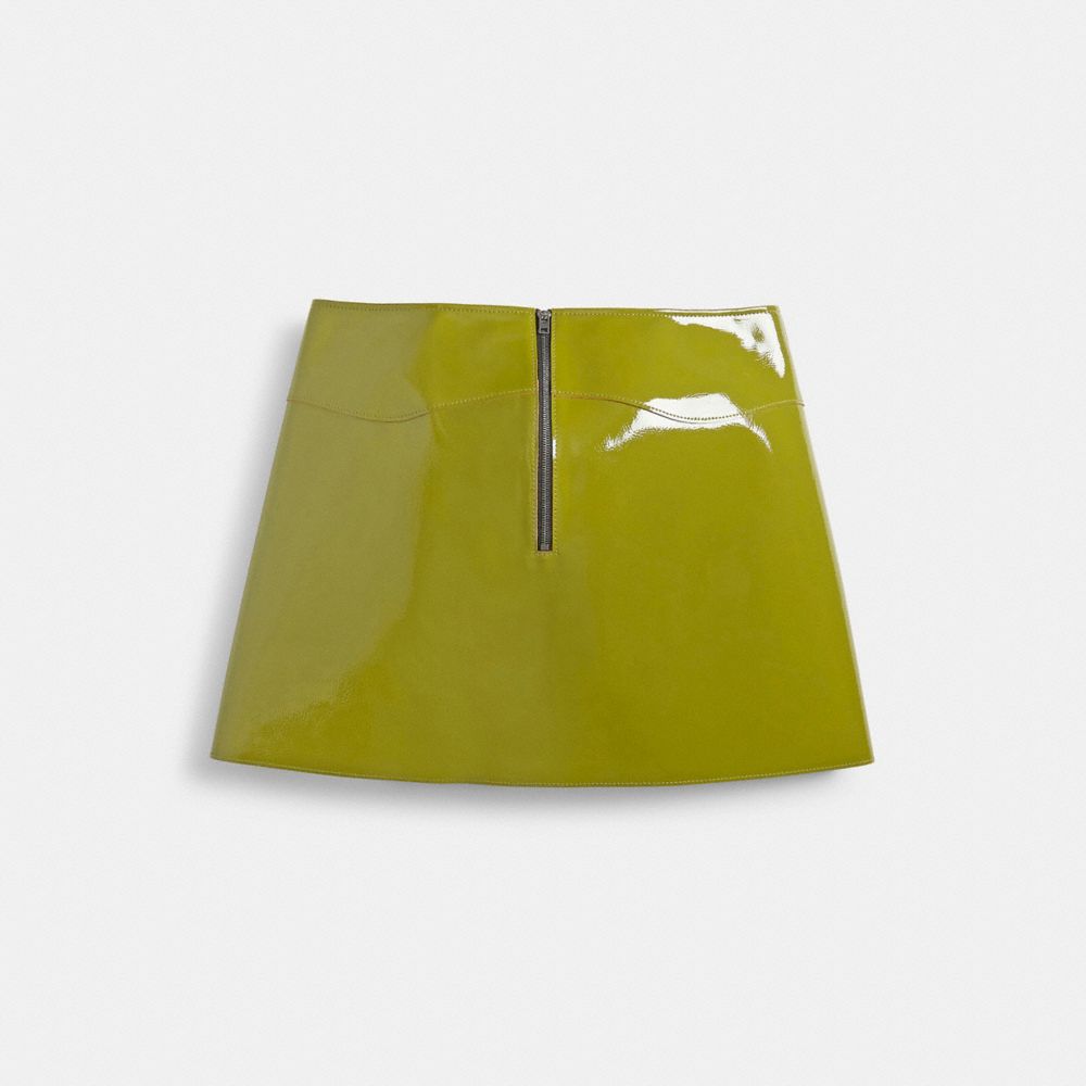 COACH®,Mini Skirt,Leather,A-Line,Sustainable,Party,Olive,Back View