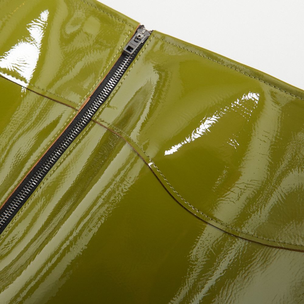 COACH®,Mini Skirt,Leather,A-Line,Sustainable,Party,Olive,Closer View