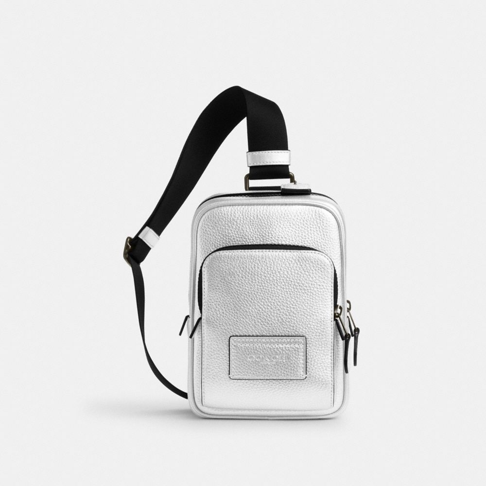 COACH®,TRACK PACK 14 IN SILVER METALLIC,Mini,Black Antique Nickel/Metallic Silver,Front View
