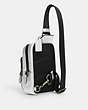 COACH®,TRACK PACK 14 IN SILVER METALLIC,Pebble Leather,Mini,Black Antique Nickel/Metallic Silver,Angle View