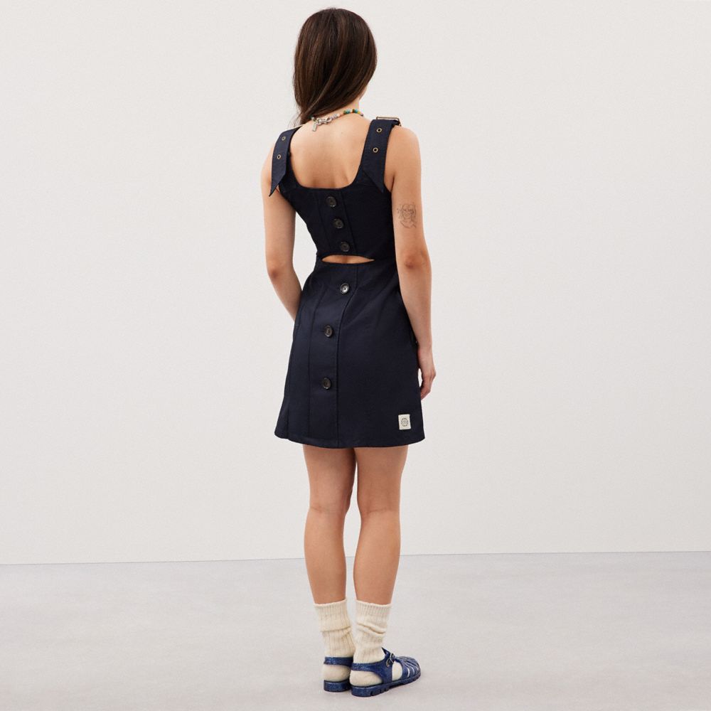 COACH®,Dress With Garden Appliqué,Lining Polyester,Cotton,Polyester,A-Line,Cut Out,Applique,Sustainable,Eco-Friendly,Casual,Black,Scale View