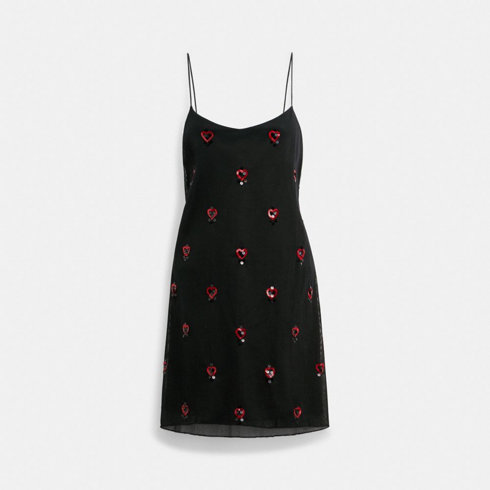 COACH®,THE LIL NAS X DROP SHORT CAMI DRESS,cotton,Black,Front View