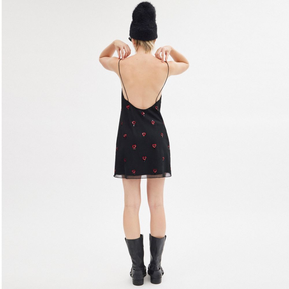 COACH®,The Lil Nas X Drop Short Cami Dress,Cotton,Slip,Sequin,Day Party,Black,Scale View