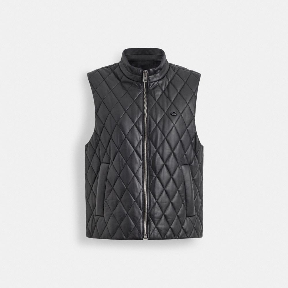 COACH®,LEATHER QUILTED VEST,Leather,The Leather Shop,Black,Front View