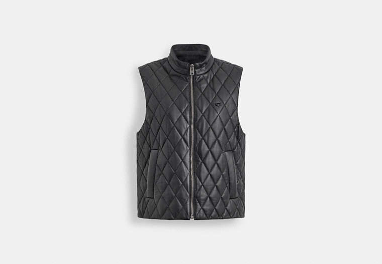 COACH®,LEATHER QUILTED VEST,Leather,Black,Front View