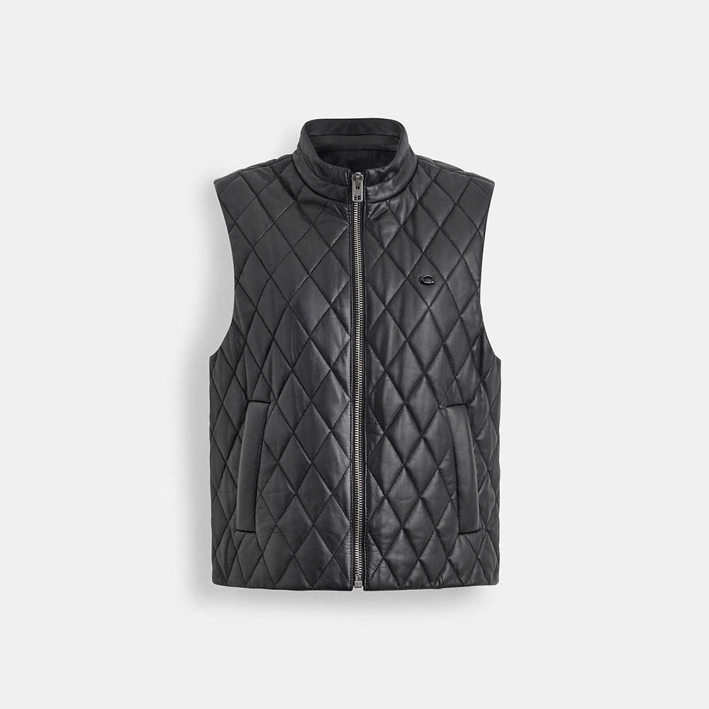 Coach Leather Quilted Vest In Black