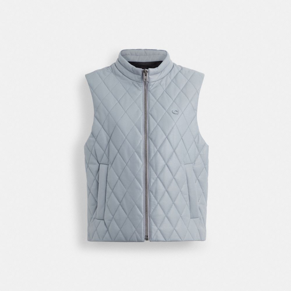 COACH®,LEATHER QUILTED VEST,Leather,The Leather Shop,Blue,Front View