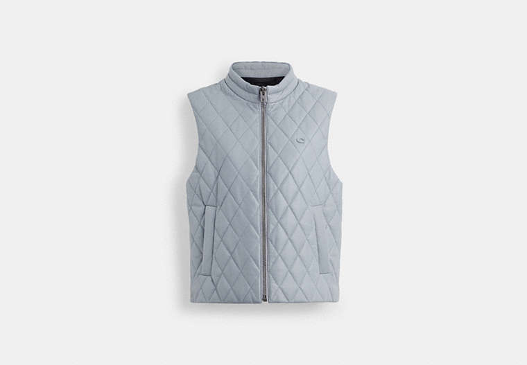 COACH®,LEATHER QUILTED VEST,Leather,Blue,Front View