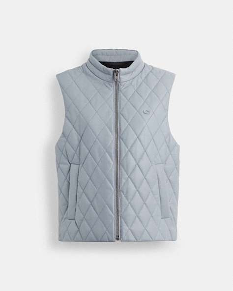 COACH®,LEATHER QUILTED VEST,Leather,Blue,Front View