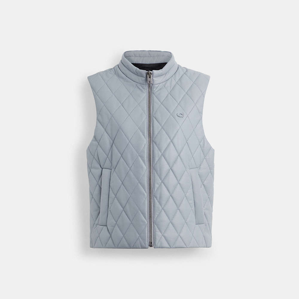 Coach Leather Quilted Vest In Blue