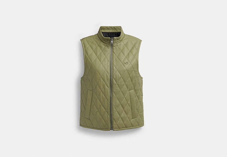 COACH®,LEATHER QUILTED VEST,Leather,Green,Front View