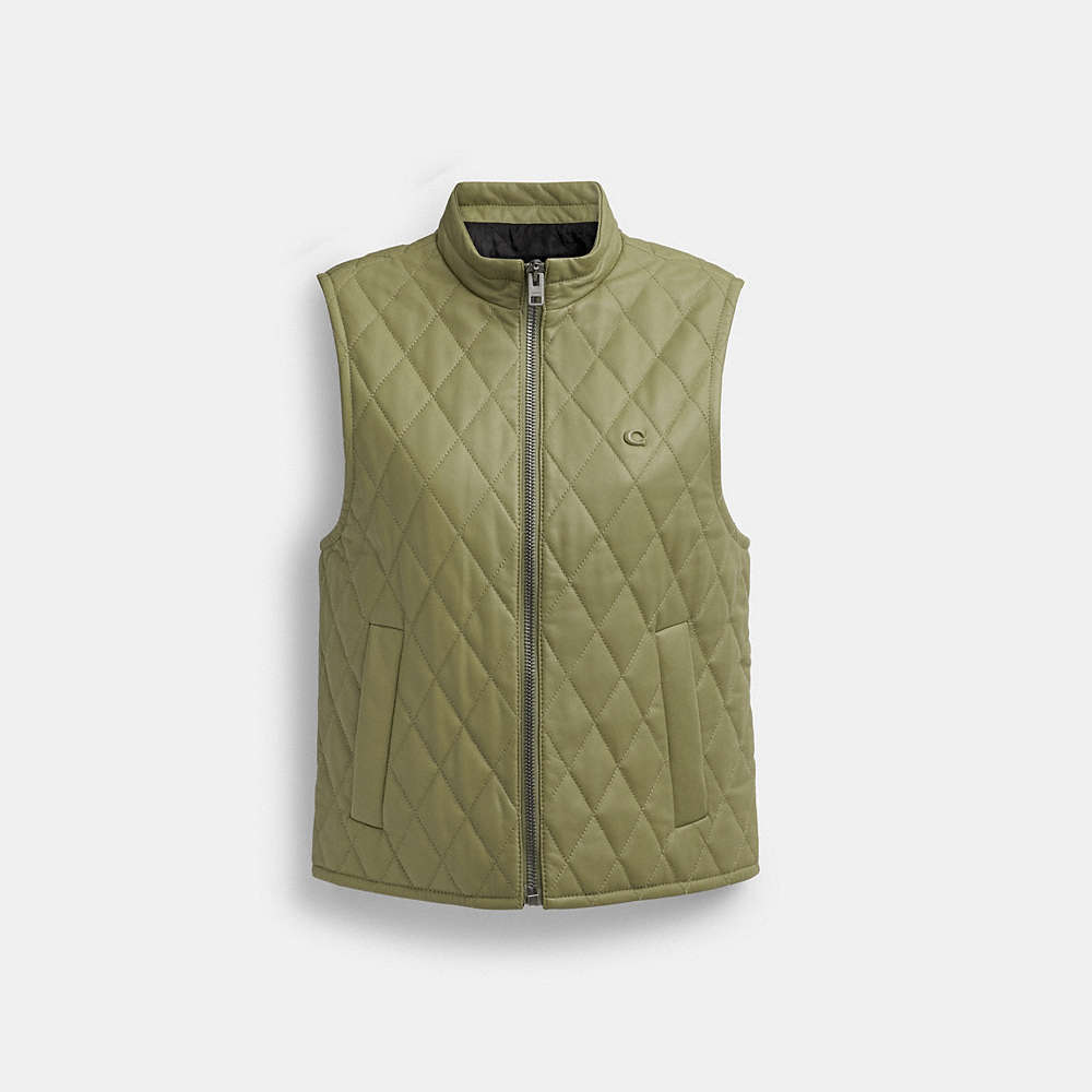 Coach Leather Quilted Vest In Green
