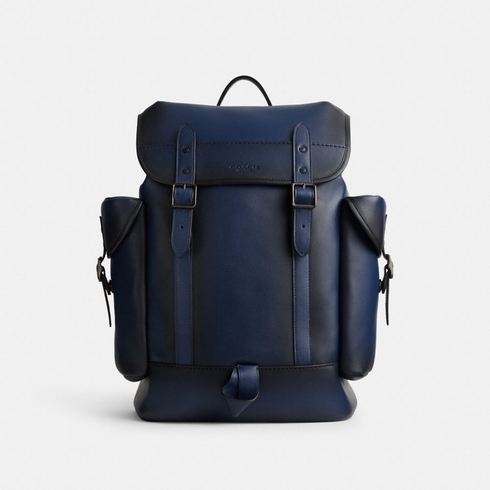 COACH®,HITCH BACKPACK,Glovetan Leather,Large,Deep Blue,Front View