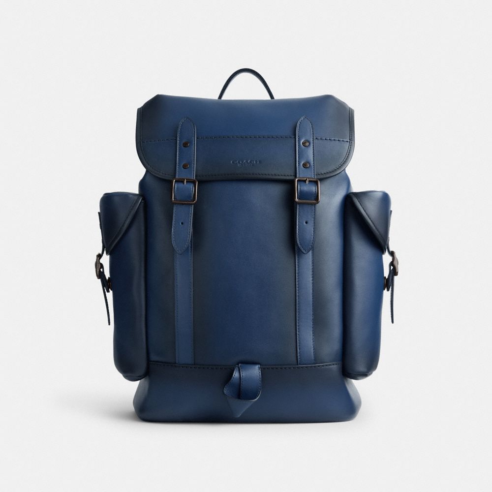 COACH®,HITCH BACKPACK,Glovetan Leather,Large,Deep Blue,Front View