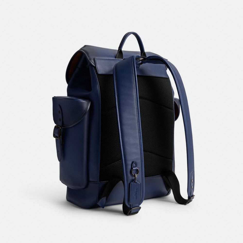 COACH®,HITCH BACKPACK,Glovetan Leather,Large,Deep Blue,Angle View