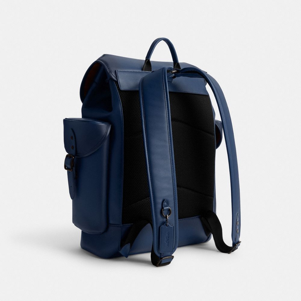 COACH®,HITCH BACKPACK,Glovetan Leather,Large,Deep Blue,Angle View