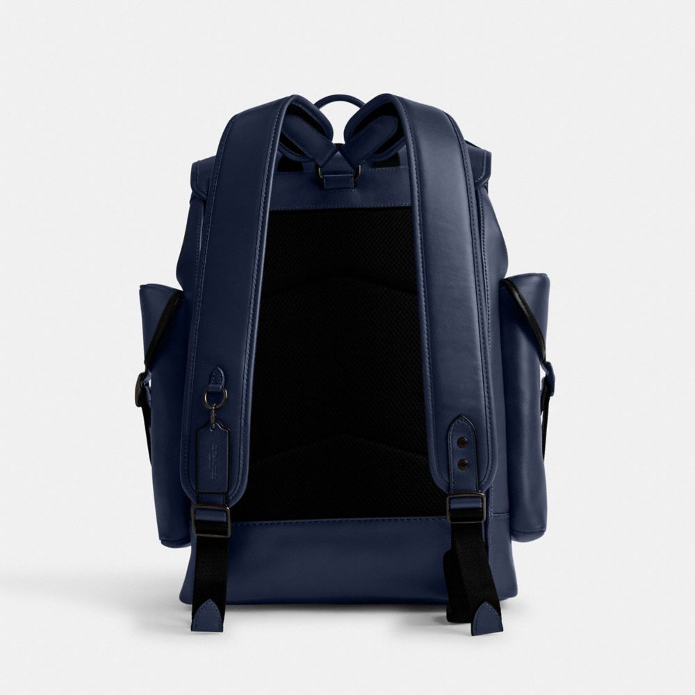 COACH®,HITCH BACKPACK,Glovetan Leather,Large,Deep Blue,Back View