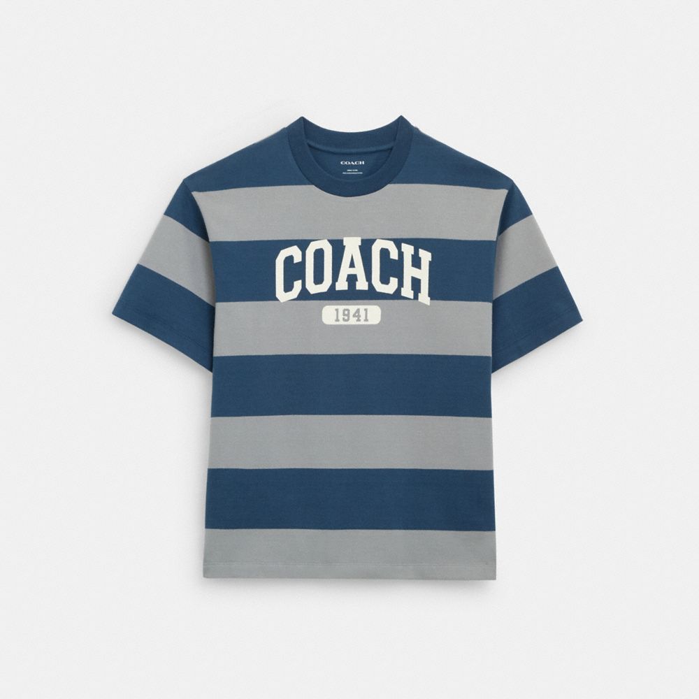COACH®,ラグビー ストライプ Tシャツ,トップス&パンツ,ﾌﾞﾙｰﾏﾙﾁｶﾗｰ