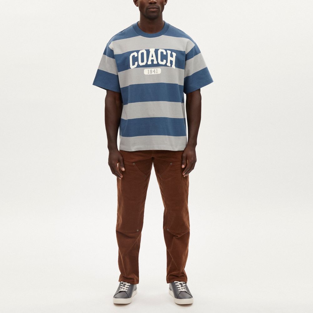 COACH®,ラグビー ストライプ Tシャツ,トップス&パンツ,ﾌﾞﾙｰﾏﾙﾁｶﾗｰ