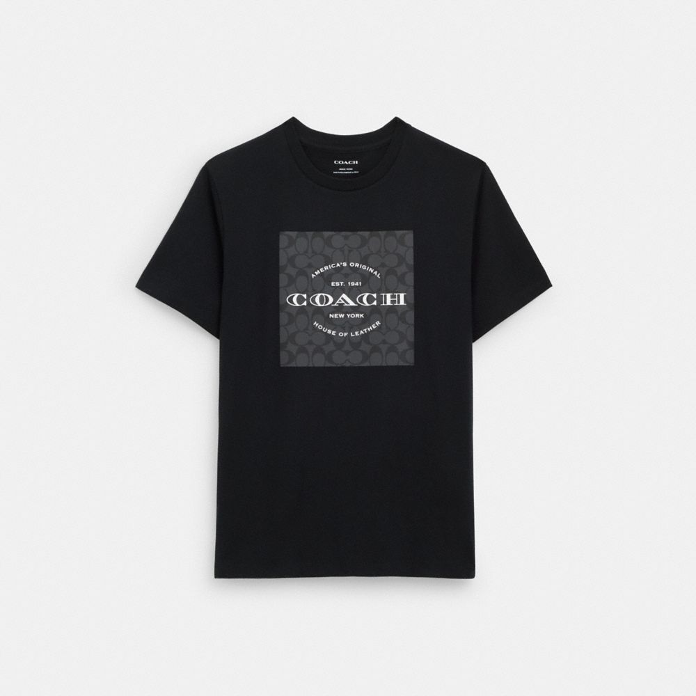 COACH®,SIGNATURE SQUARE T-SHIRT IN ORGANIC COTTON,Black,Front View