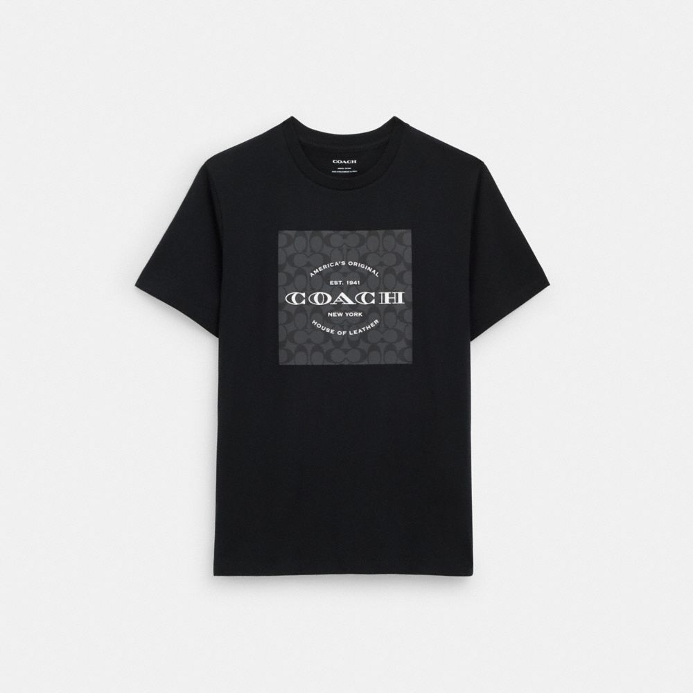 COACH®,SIGNATURE SQUARE T-SHIRT IN ORGANIC COTTON,cotton,Black,Front View