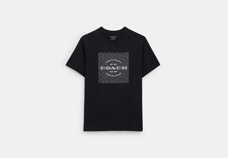 COACH®,SIGNATURE SQUARE T-SHIRT IN ORGANIC COTTON,cotton,Black,Front View image number 0