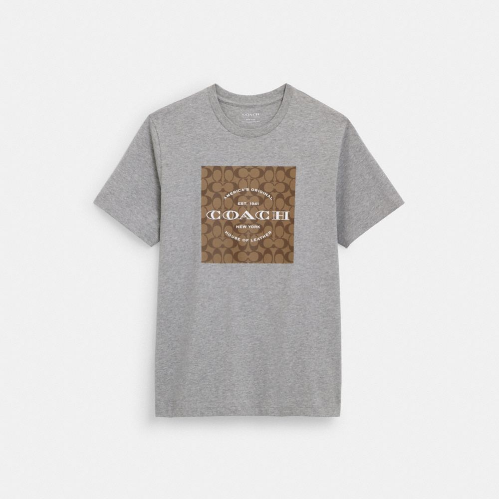 COACH®,SIGNATURE SQUARE T-SHIRT IN ORGANIC COTTON,Heather Grey,Front View