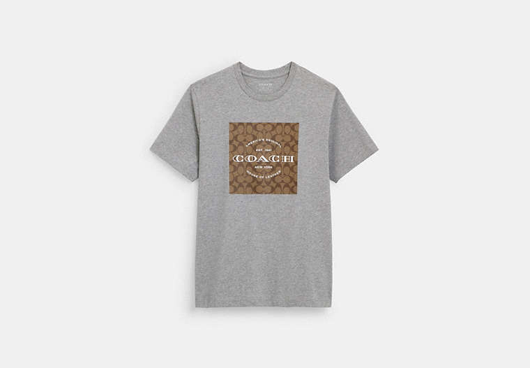 COACH®,SIGNATURE SQUARE T-SHIRT IN ORGANIC COTTON,cotton,Heather Grey,Front View image number 0